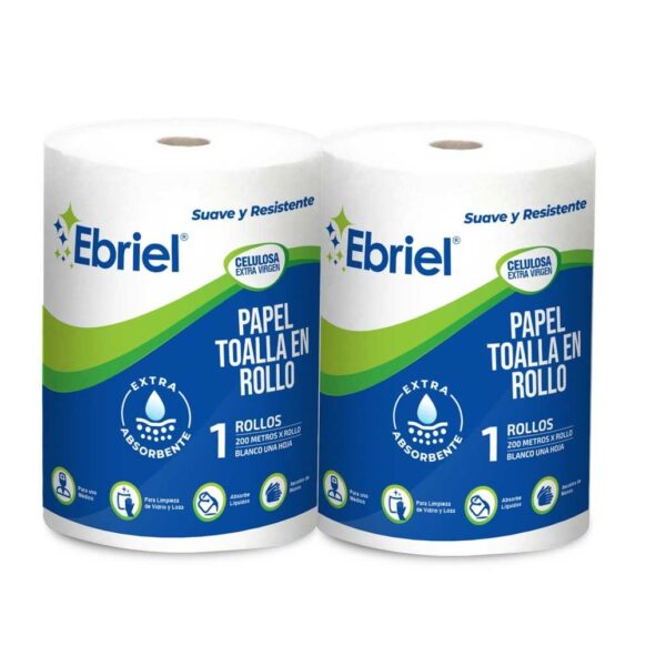 PAPEL TOALLA EN ROLLO 100% CELULOSA 200 MT C/ROLLO PACK X 2  EMBOLSADO POR UNIDAD