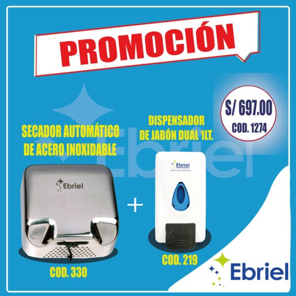 SECADOR AUTOMÁTICO DE ACERO INOXIDABLE + DISPENSADOR DUAL DE JABÓN