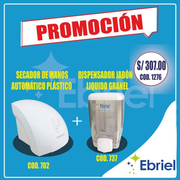 SECADOR DE MANOS PLÁSTICO ABS SECADOR + DISPENSADOR AUTOMÁTICO DE JABÓN GRANEL