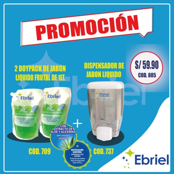 DISPENSADOR DE JABÓN CAPACIDAD 1LT + JABÓN LIQUIDO FRUTAL DOYPACK 1LT
