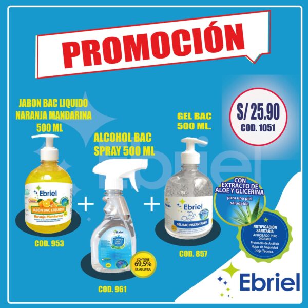 JABÓN NARANJA MANDARINA + GEL ALCOHOL +ALCOHOL SPRAY 500 ml