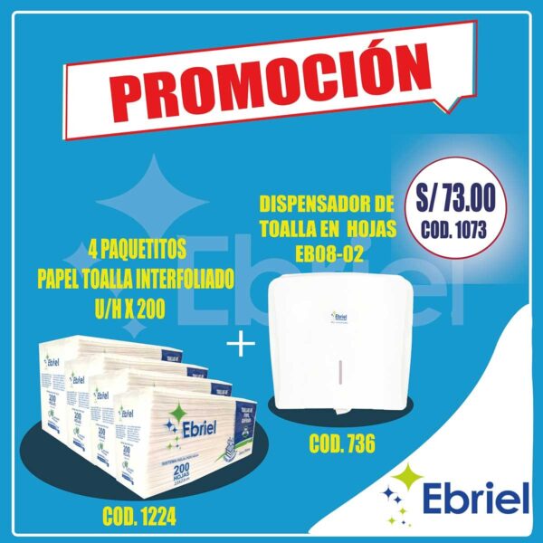 4 PAQUETES DE PAPEL TOALLA INTERFOLIADO 200 HOJAS C/U + DISPENSADOR COLOR BLANCO