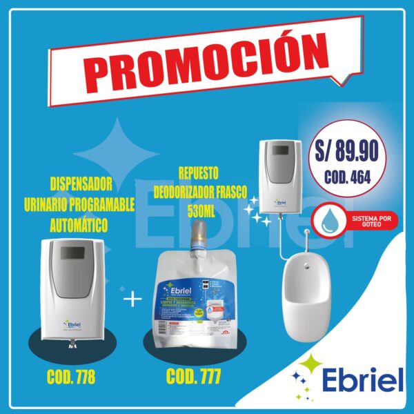 DISPENSADOR DE URINARIO PROGRAMABLE + SACHET DE DEODORIZADOR