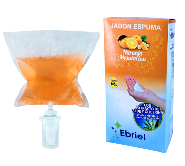 JABÓN ESPUMA NARANJA MANDARINA 800 ml CON EXTRACTO DE ÁLOE Y GLICERINA