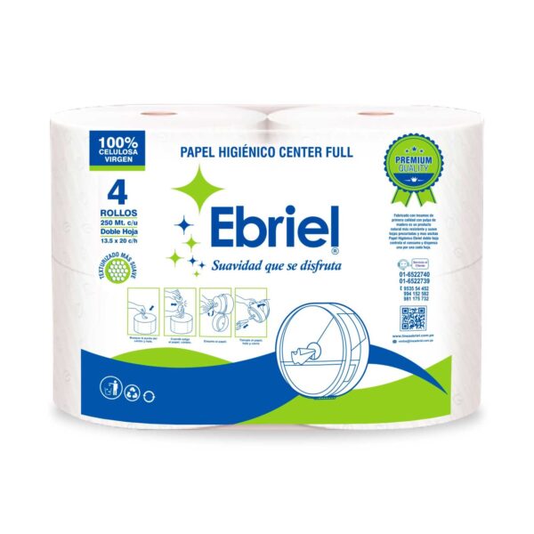 PAPEL HIGIÉNICO CENTER PULL 250 mt 100% CELULOSA X 4 ROLLOS