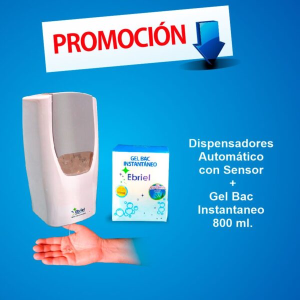 DISPENSADORES  AUTOMÁTICO CON SENSOR  + GEL BAC INSTANTÁNEO 800 ml.