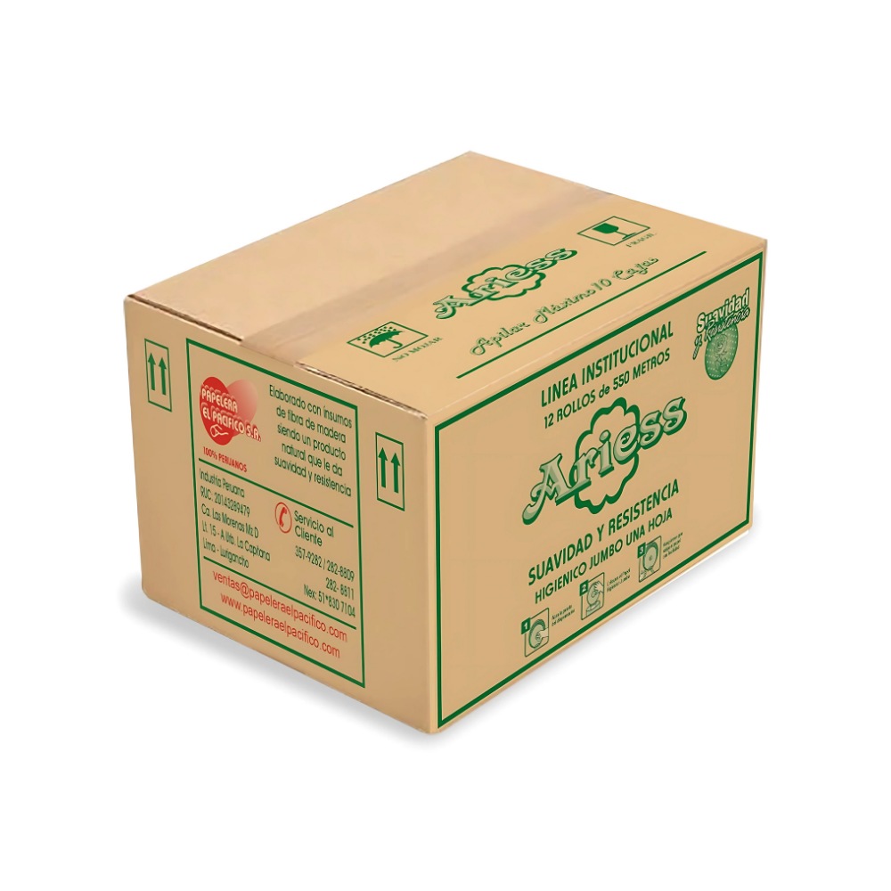 PH 550X12 Papel Higiénico Línea Institucional Jumbo Ariess 12 rollos x 550 m - Imagen 1