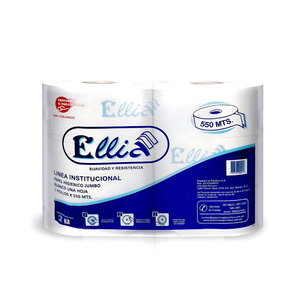 PH 550X6 Papel Higiénico Línea Institucional Jumbo Ellia 6 rollos x 550 m - Imagen 1