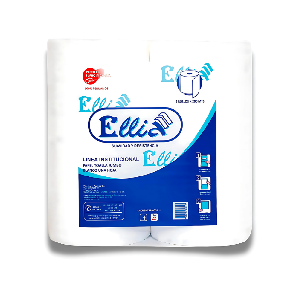 PT 200X4 Papel Toalla Institucional Jumbo Blanco 4 rollos x 200 m - Imagen 1